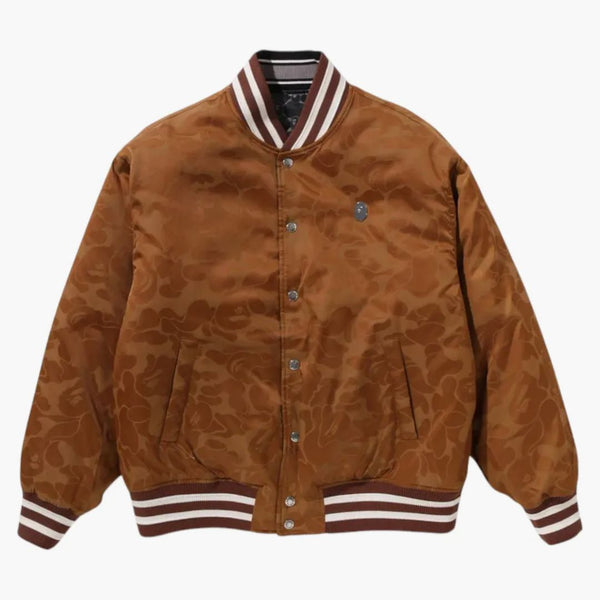 Bape Solid Camo Jacquard Nylon Reversible Bomber Padded Jacket Beige