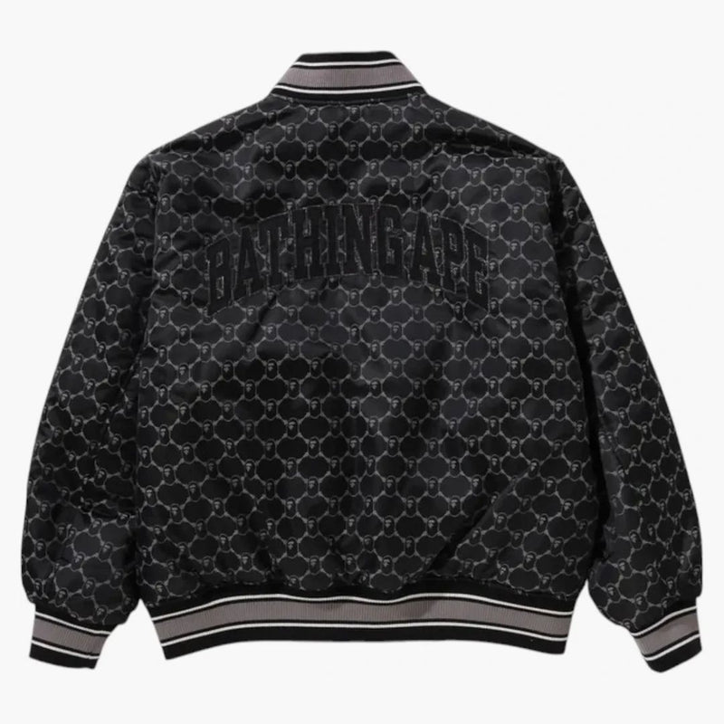 Bape Solid Camo Jacquard Nylon Reversible Bomber Padded Jacket Black