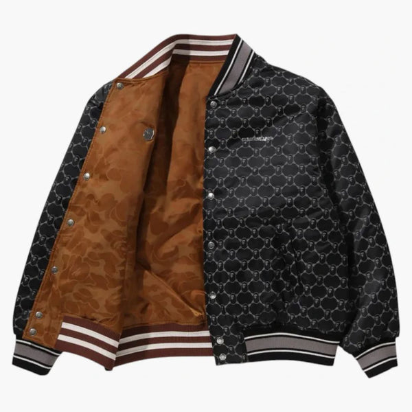 Bape Solid Camo Jacquard Nylon Reversible Bomber Padded Jacket Black