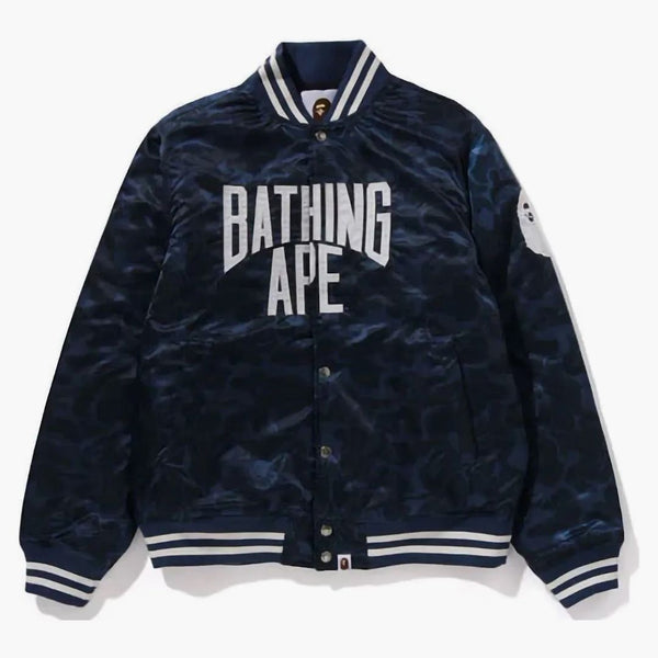 Bape Solid Camo NYC Logo Nylon Versity Jacket Black