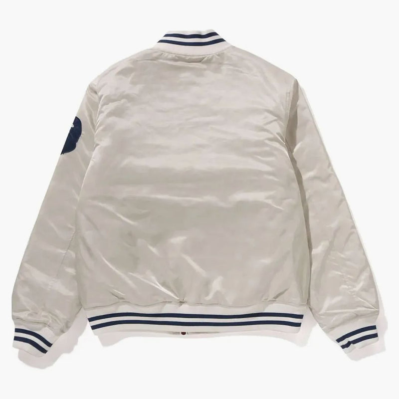 Bape Solid Camo NYC Logo Nylon Versity Jacket Ivory