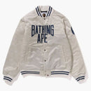 Bape Solid Camo Nyc Logo Nylon Varsity Jacket Ivory