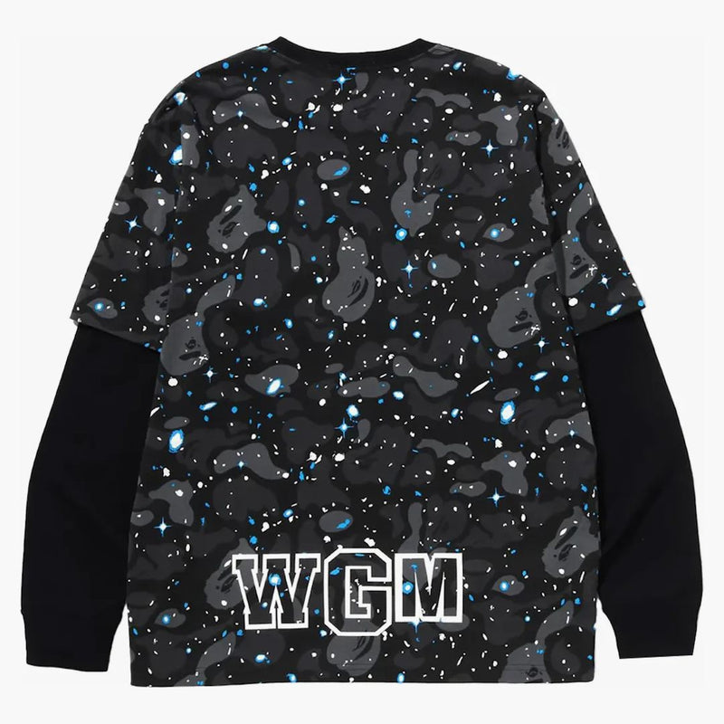 Bape Space Camo Shark vrstvený čaj s dlouhým rukávem černý