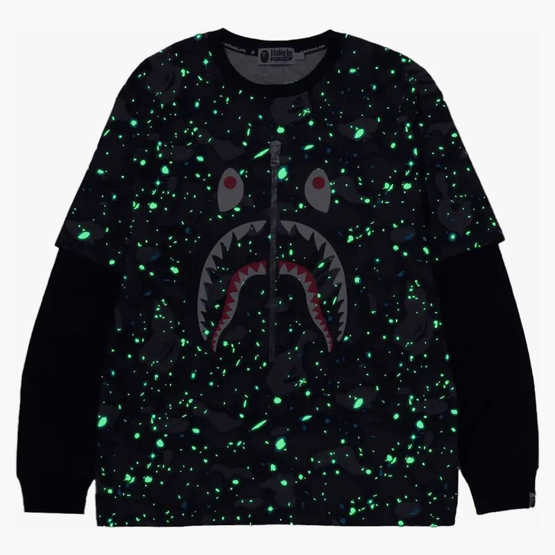 Bape Space Camo Shark vrstvený čaj s dlouhým rukávem černý