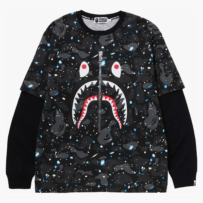 Bape Space Camo Shark vrstvený čaj s dlouhým rukávem černý