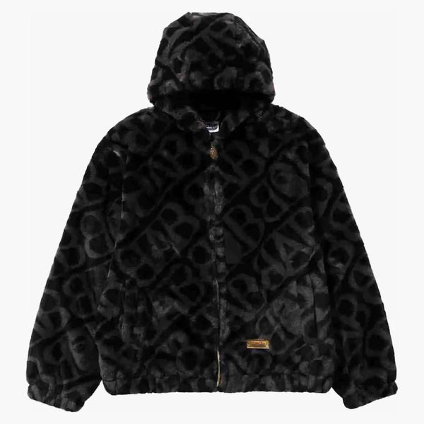 Bape Sport Monogram Fake Fur Hoodie Jacket Black