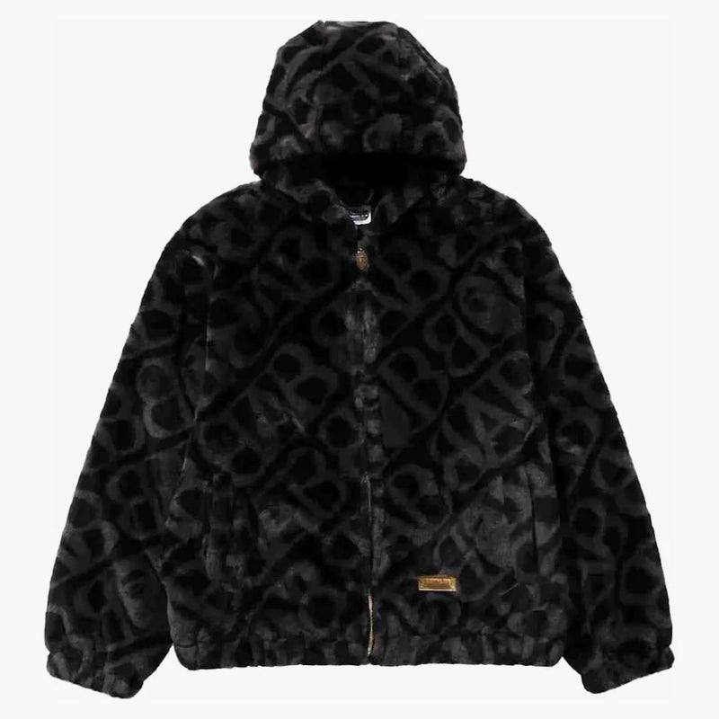Bape Sport Monogram Fake Fur Hoodie Jacket Black