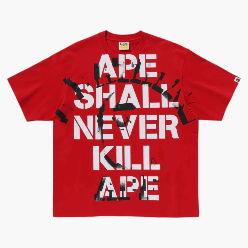 Bape Spray Print College Relaxaded Fit Tee Red