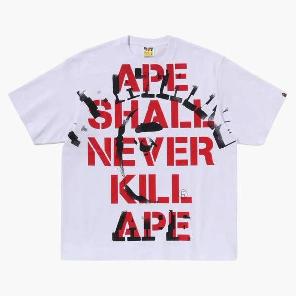 Bape Spray Print College Relaxaded Fit Tee White