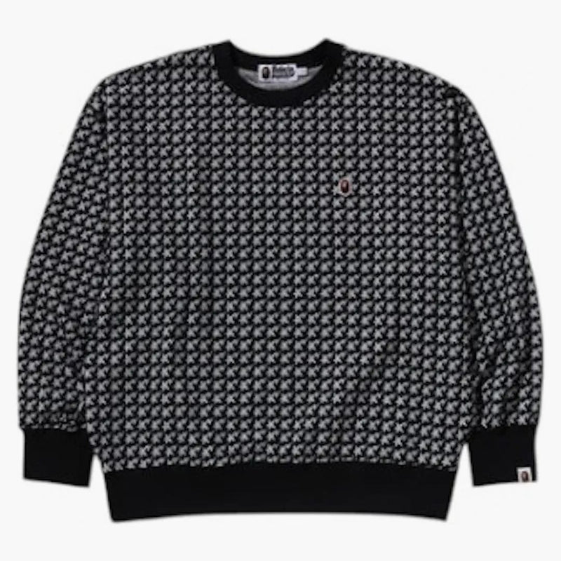 Bape Sta Houndstooth Jacquard Relaxed Fit Crewneck mikina černá