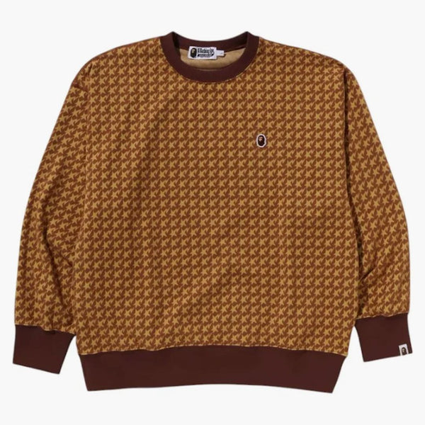 BAPE sta Houndstooth Jacquard Relaxated Fit Crewneck mikina hnědá