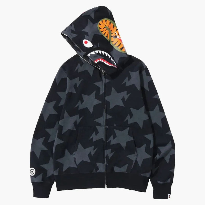 Bape Sta Pattern Shark Full Zip Hoodie Black