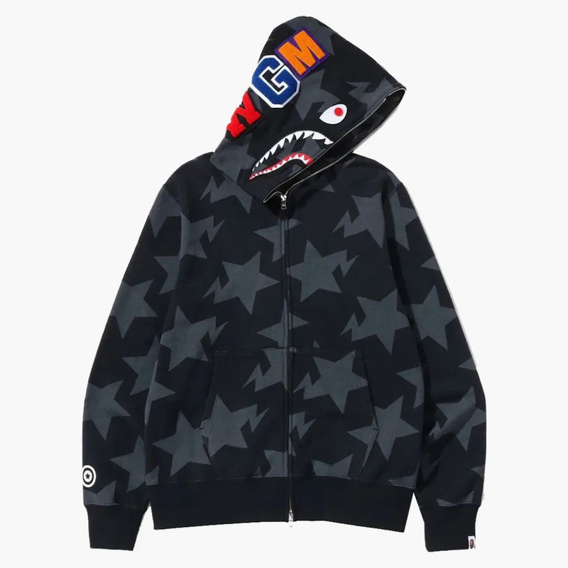 Bape Sta Pattern Shark Full Zip Hoodie Black