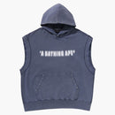 Bape Studded Garment Dye Logo Sleeveless Pullover Hoodie Charcoal