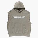 Bape Studded Garment Dye Logo Sleeveless Pullover Hoodie Olivedrab