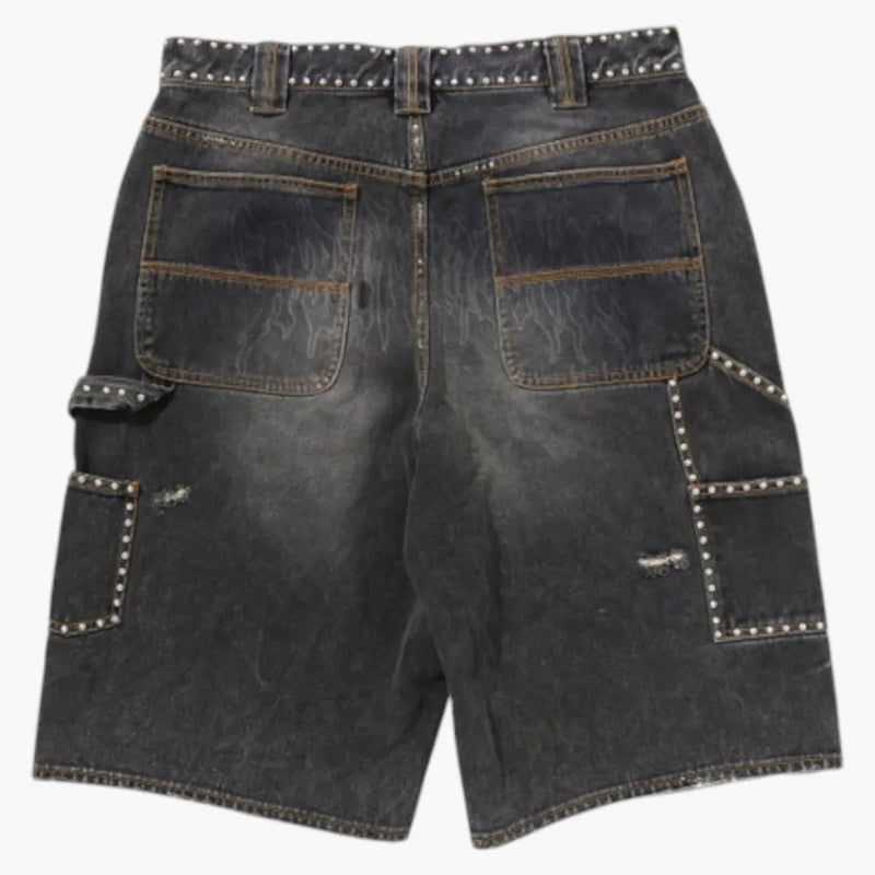 Bape Studded Heavy Wash Relaxed Fit 13oz Denim Shorts Black