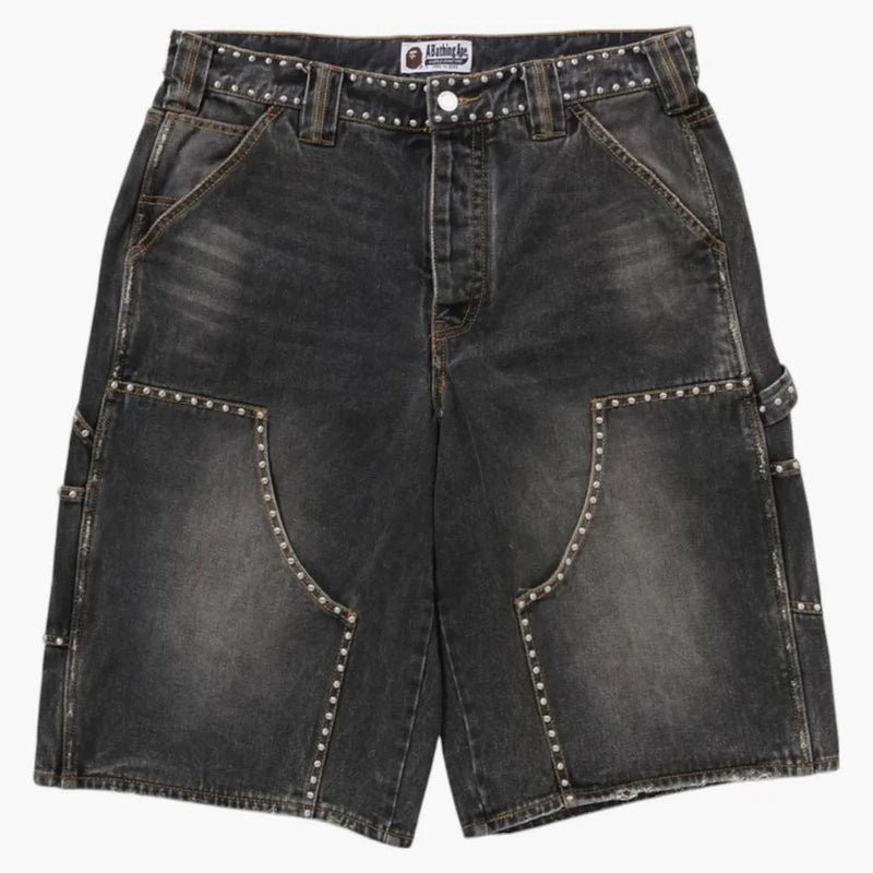 Bape Studded Heavy Wash Relaxed Fit 13oz Denim Shorts Black