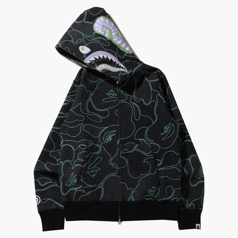 Bape text code Camo Shark Full Zip Hoodie Black
