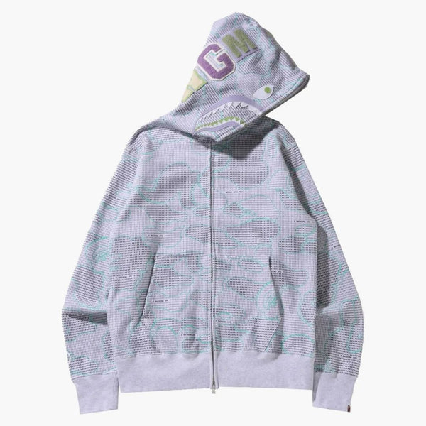 Bape text code Camo Shark Full Zip Hoodie Gray