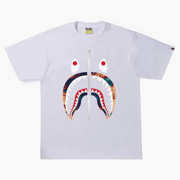 Bape Tie Dye Shark Tee White/Navy