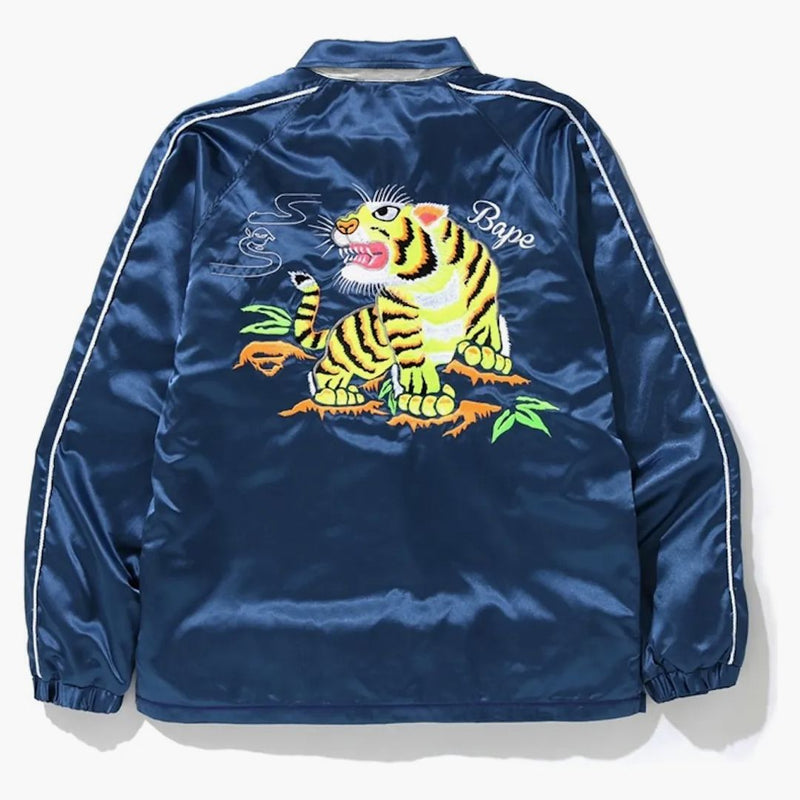 Bape Tiger Embroidered Coach Jacket Blue