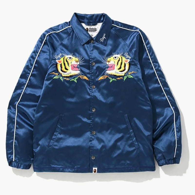 Bape Tiger Embroidered Coach Jacket Blue