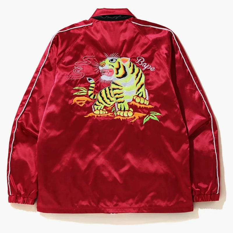 Bape Tiger Embroidered Coach Jacket Red