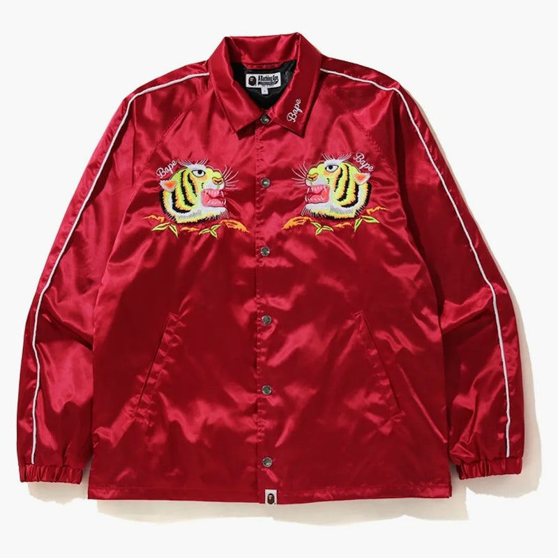 Bape Tiger Embroidered Coach Jacket Red