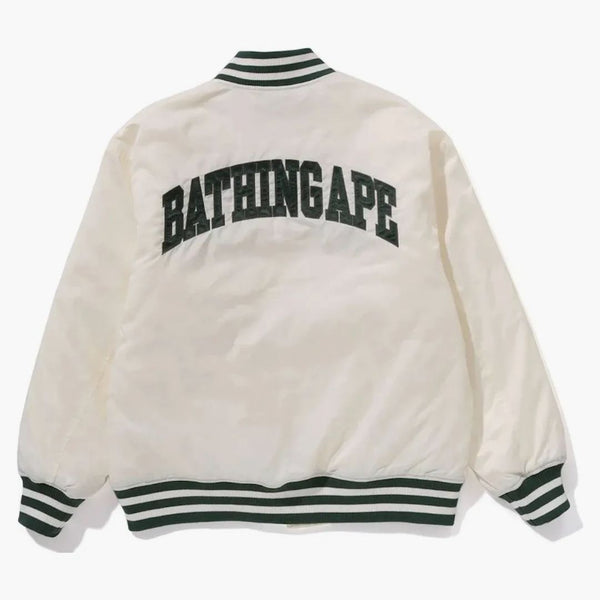 Bape Tonal Solid Camo Padded Varsity Jacket Ivory