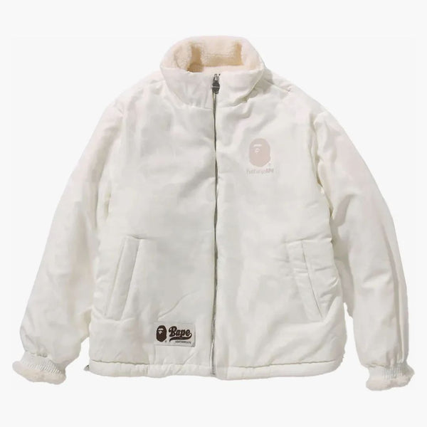 Bape Tonal Solid Camo Sherpa Reversible Jacket Ivory
