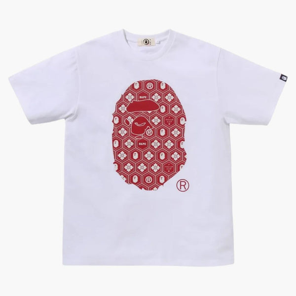 Bape Traditional Japanese Pattern Ape Head Tee White/red