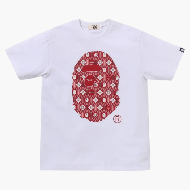 BAPE Traditionellt japanskt mönster apa huvud te vit/röd