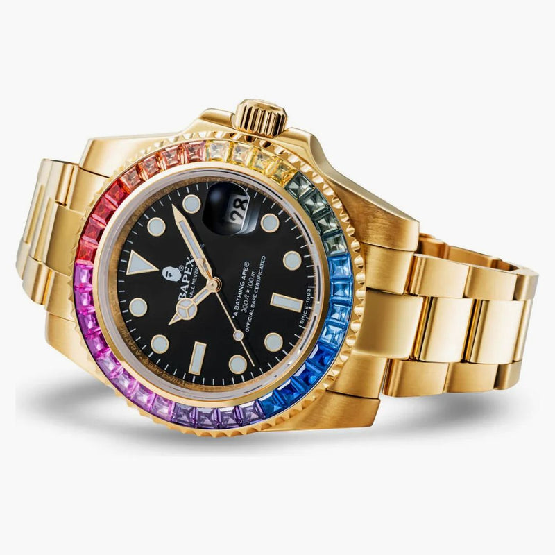Bape Type 1 Bapex Crystal Stone Watch Gold/rainbow