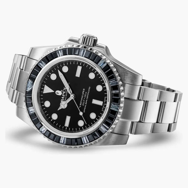 Bape Type 1 Bapex Crystal Stone Watch Silver Black