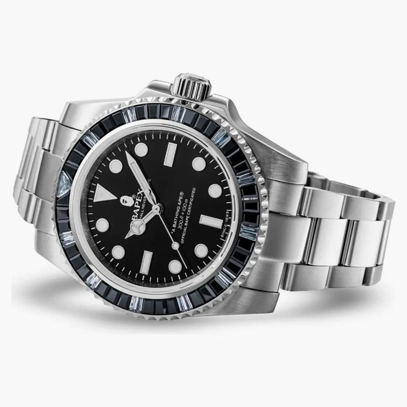 Bape Type 1 Bapex Crystal Stone Watch Silver Black