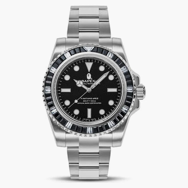 Bape Type 1 Bapex Crystal Stone Watch Silver Black