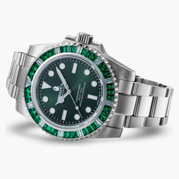 Bape Type 1 Bapex Crystal Stone Watch Silver/green