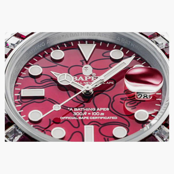 Bape Type 1 Crystal Stone Bapex Watch Burgundy