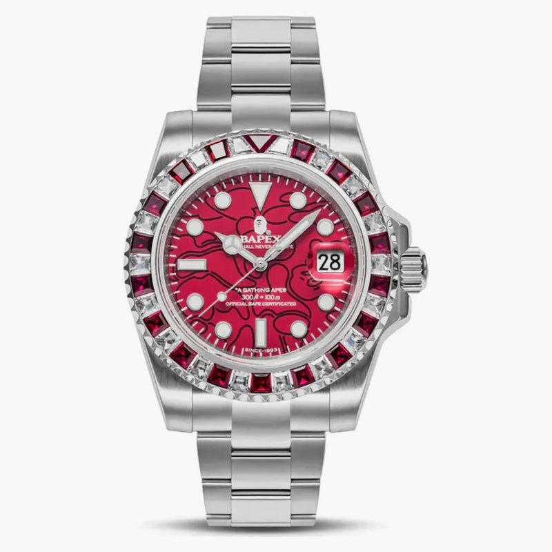Bape Type 1 Crystal Stone Bapex Watch Burgundy