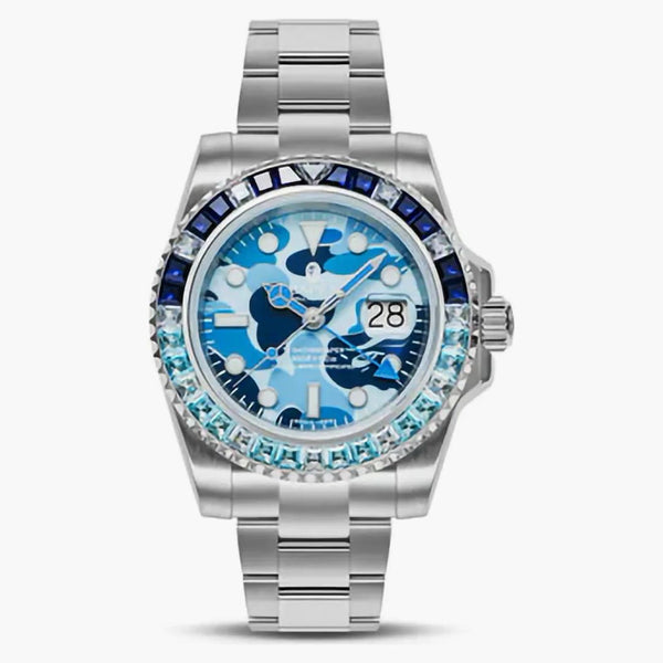 Bape Type 2 Abc Camo Crystal Stone Bapex Watch Blue