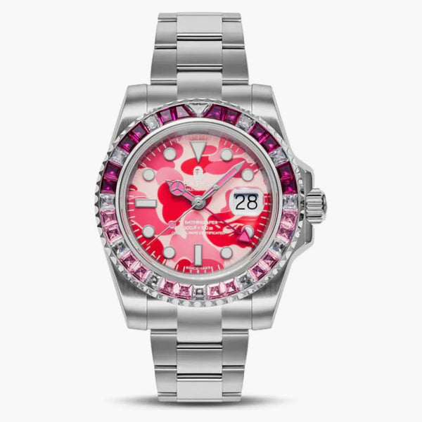 Bape Type 2 Abc Camo Crystal Stone Bapex Watch Pink