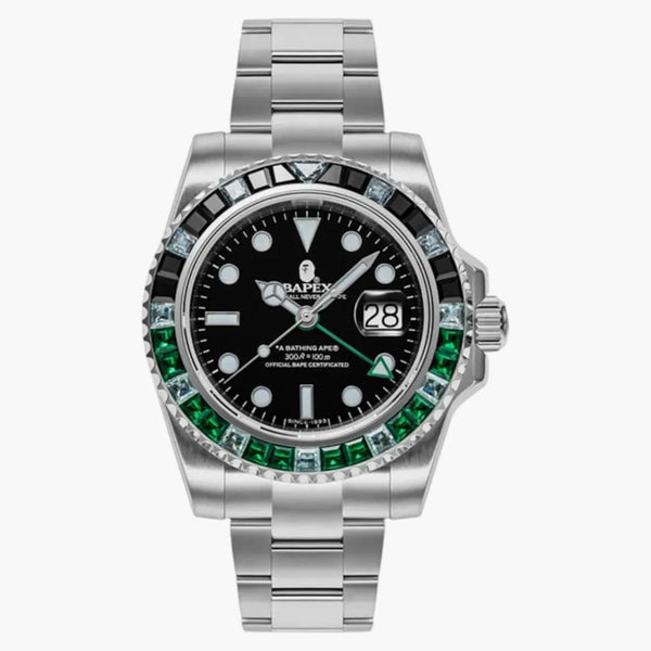 Bape Type 2 Crystal Stone Bapex Watch Black/green