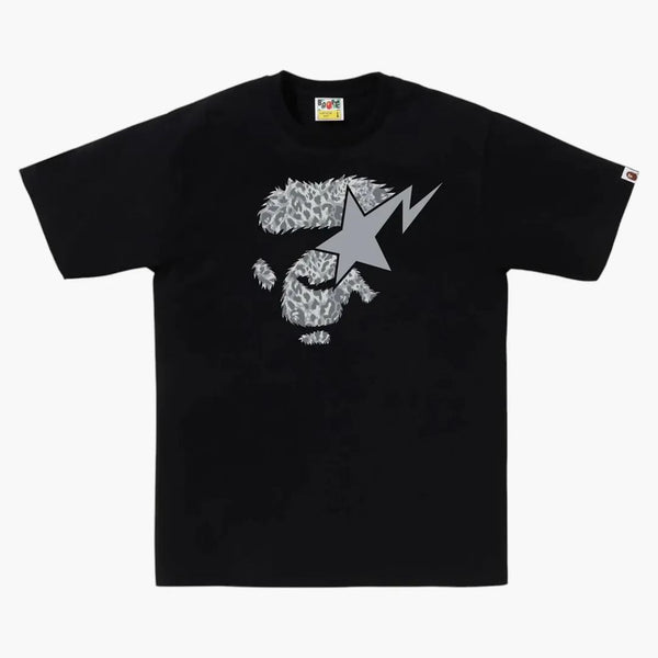 Bape Wild Leopard Pattern Ape Face Sta Tee Black