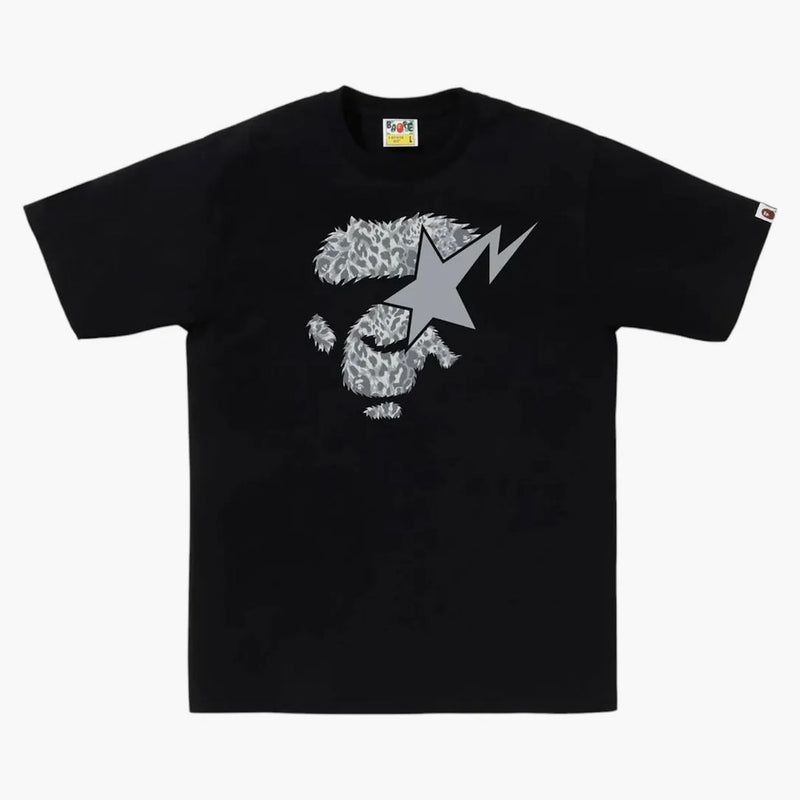 Bape Wild Leopard Pattern Ape Face Sta Tee Black