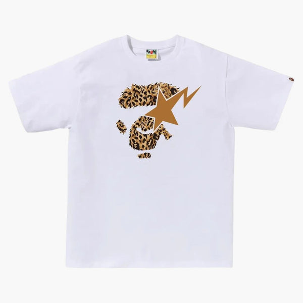 Bape Wild Leopard Pattern Ape Face Sta Tee White