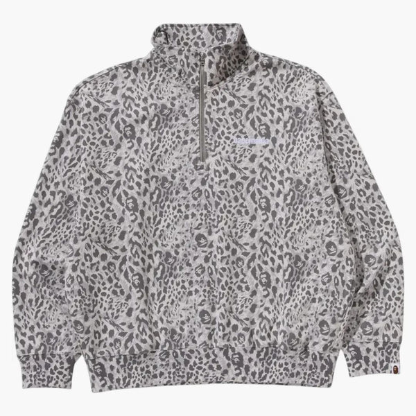 Bape Wild Leopard Pattern Relaxed Fit Half Zip Sweatshirt Gray