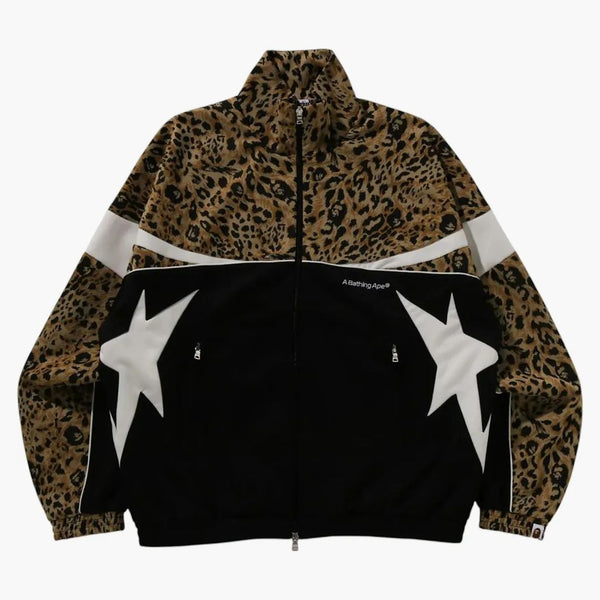 Bape Wild Leopard Pattern Relaxed Fit Track Jacket Black