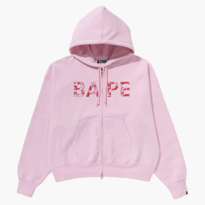 Bape Women's ABC Camo Crystal Logo Wide Zip Hoodie Pink