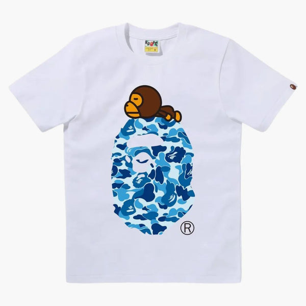 Bape Women's ABC Camo Milo na Big Ape Tee White/Blue