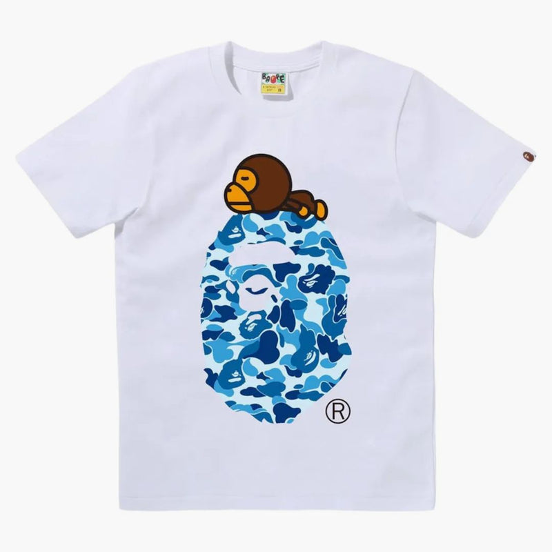 Bape Women's ABC Camo Milo na Big Ape Tee White/Blue
